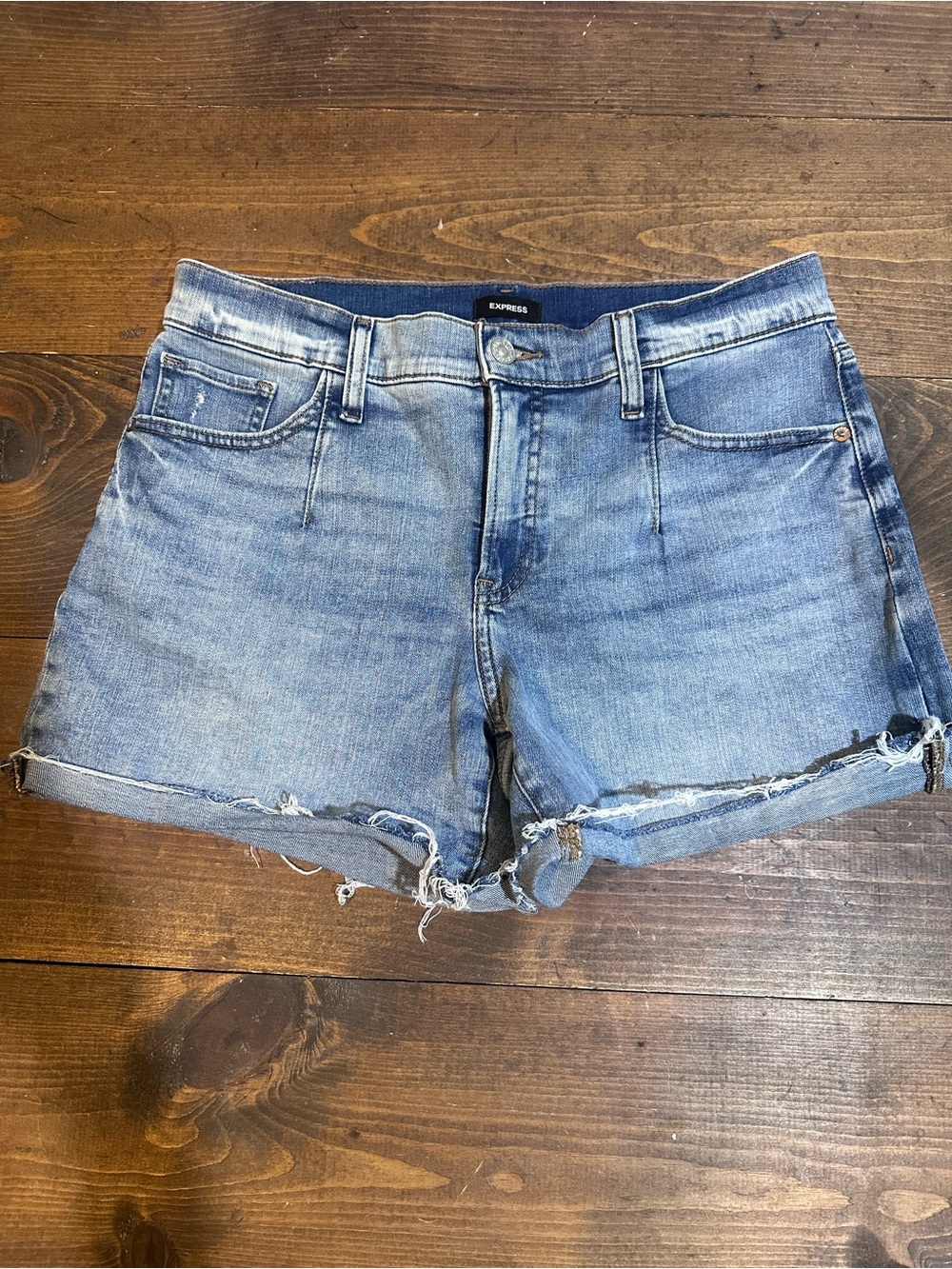 Express Light Blue Distressed Denim Cutoff Shorts